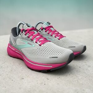 Brooks Ghost 14 Womens Size 9 B Running Shoes Grey Pink Aqua 1203561B024